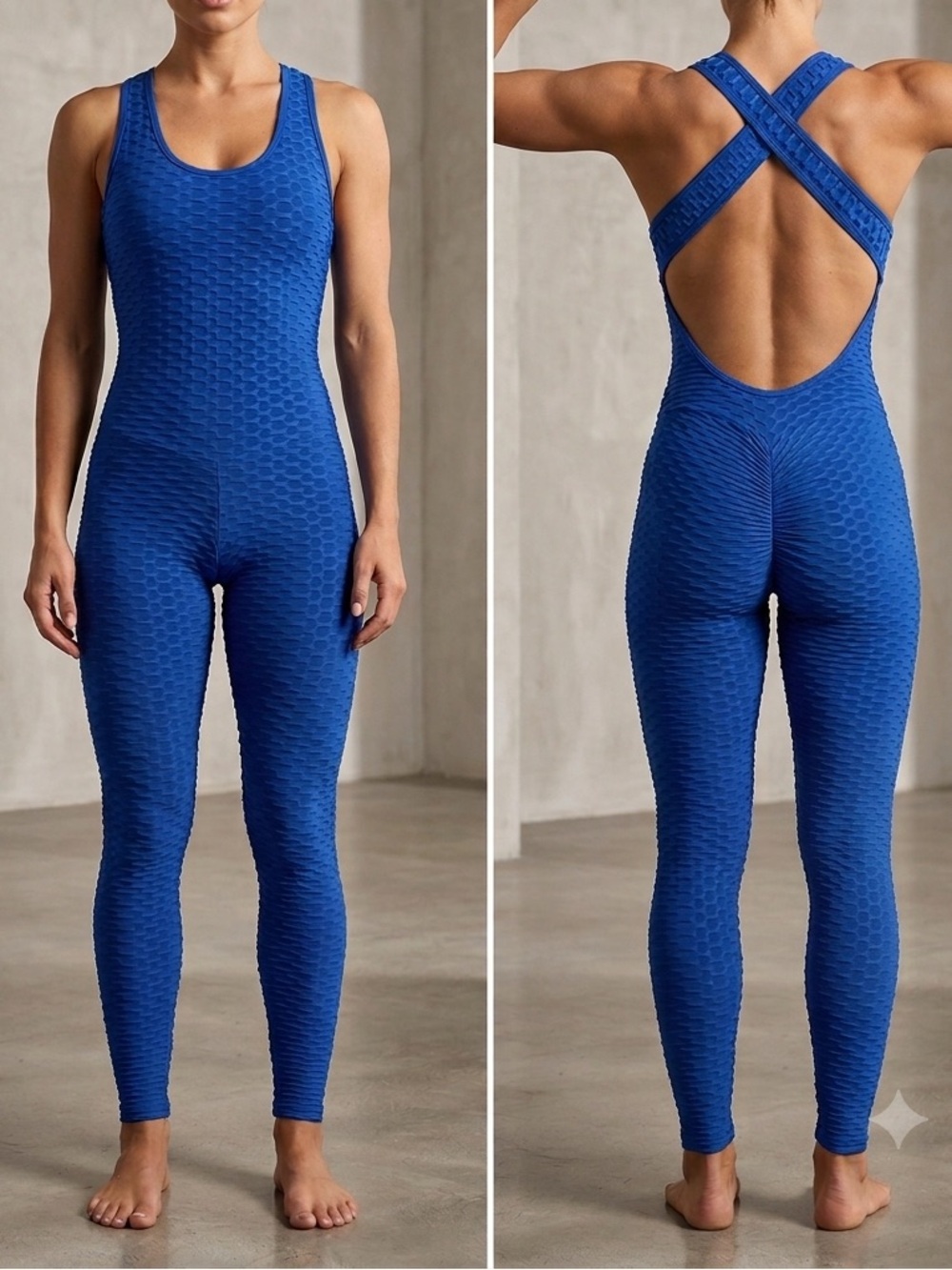 Yitong Textured Crisscross Back Jumpsuit - Blue S/M